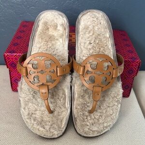 Tory Burch miller cloud Caramel Corn Shearling Sandals